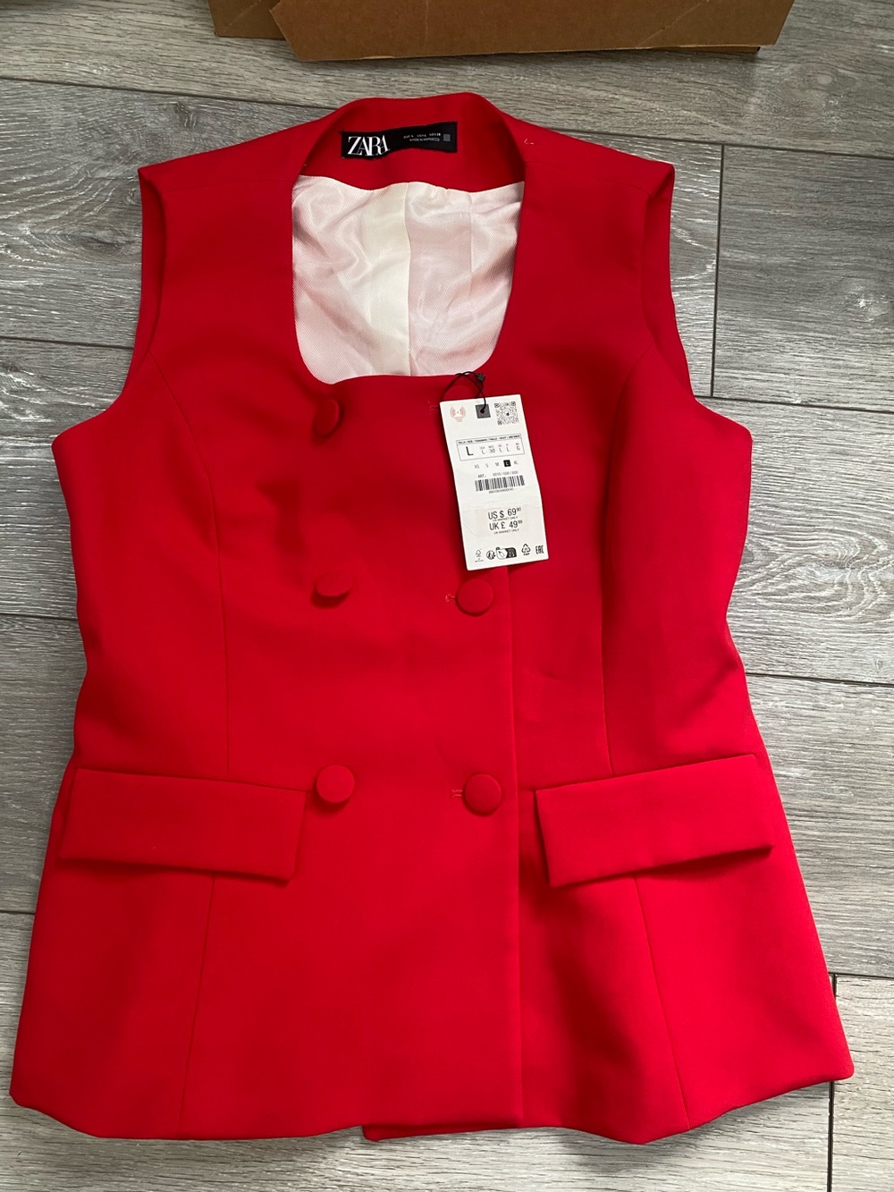 ZARA Red Double-Breasted Sleeveless Vest